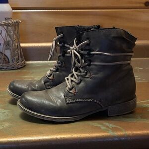 Rieker Black Lace-Up Heeled Boots